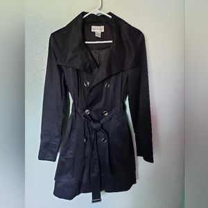 Black double breasted trench  coat.